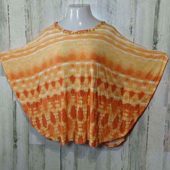 RUBY RD Orange Tie Dye Beaded Knit Dolman Career or Casual Top 1X Plus - Picture 3 of 11